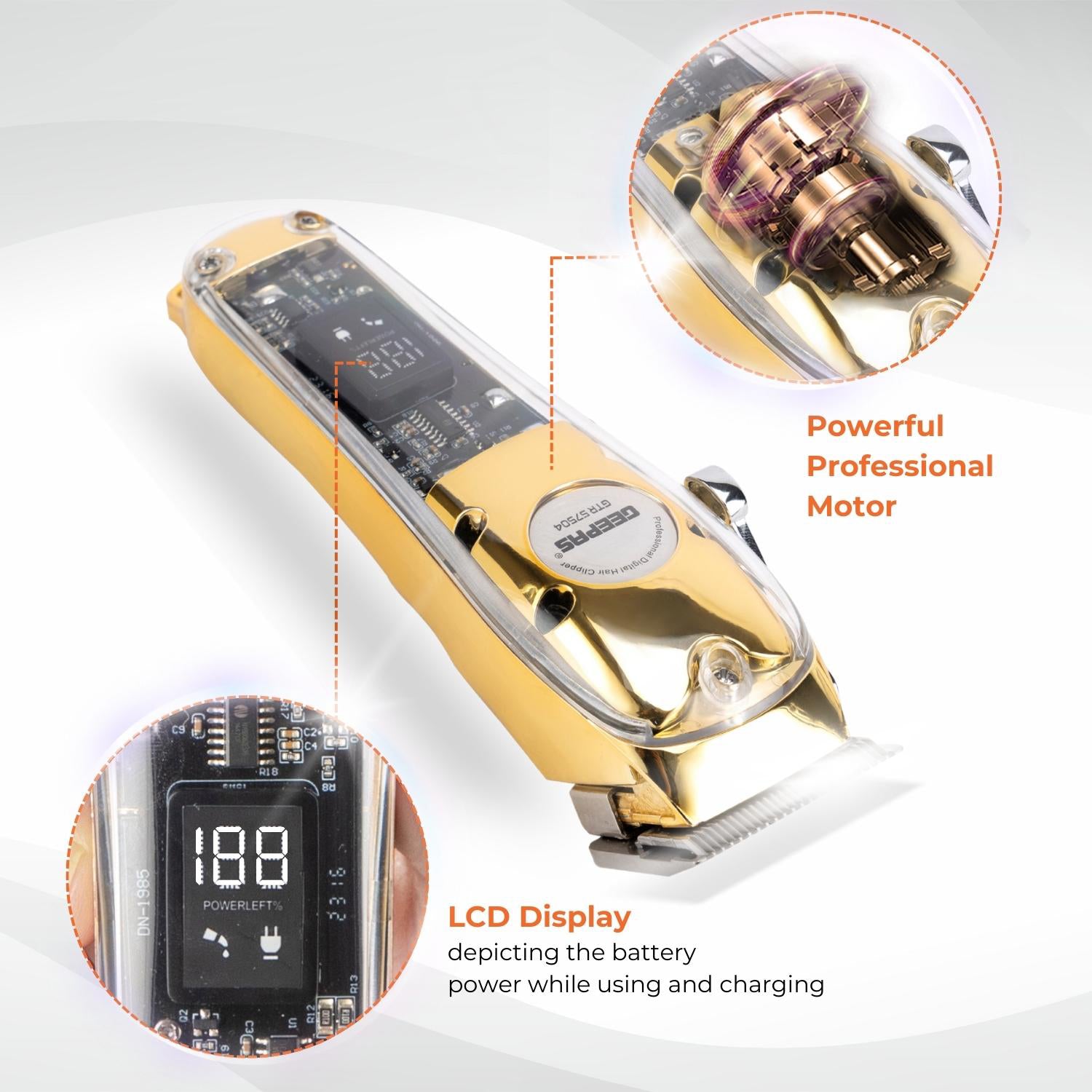 Transparent Gold Rechargeable Professional Trimmer and Shaver
