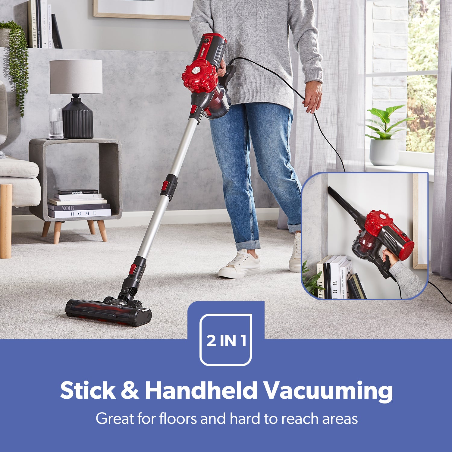 2-in-1 Vacuum Cleaner 800W Stick & Handheld Bagless Lightweight