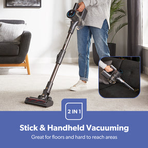 Lifestyle image showing off the stick and handheld vacuuming modes.