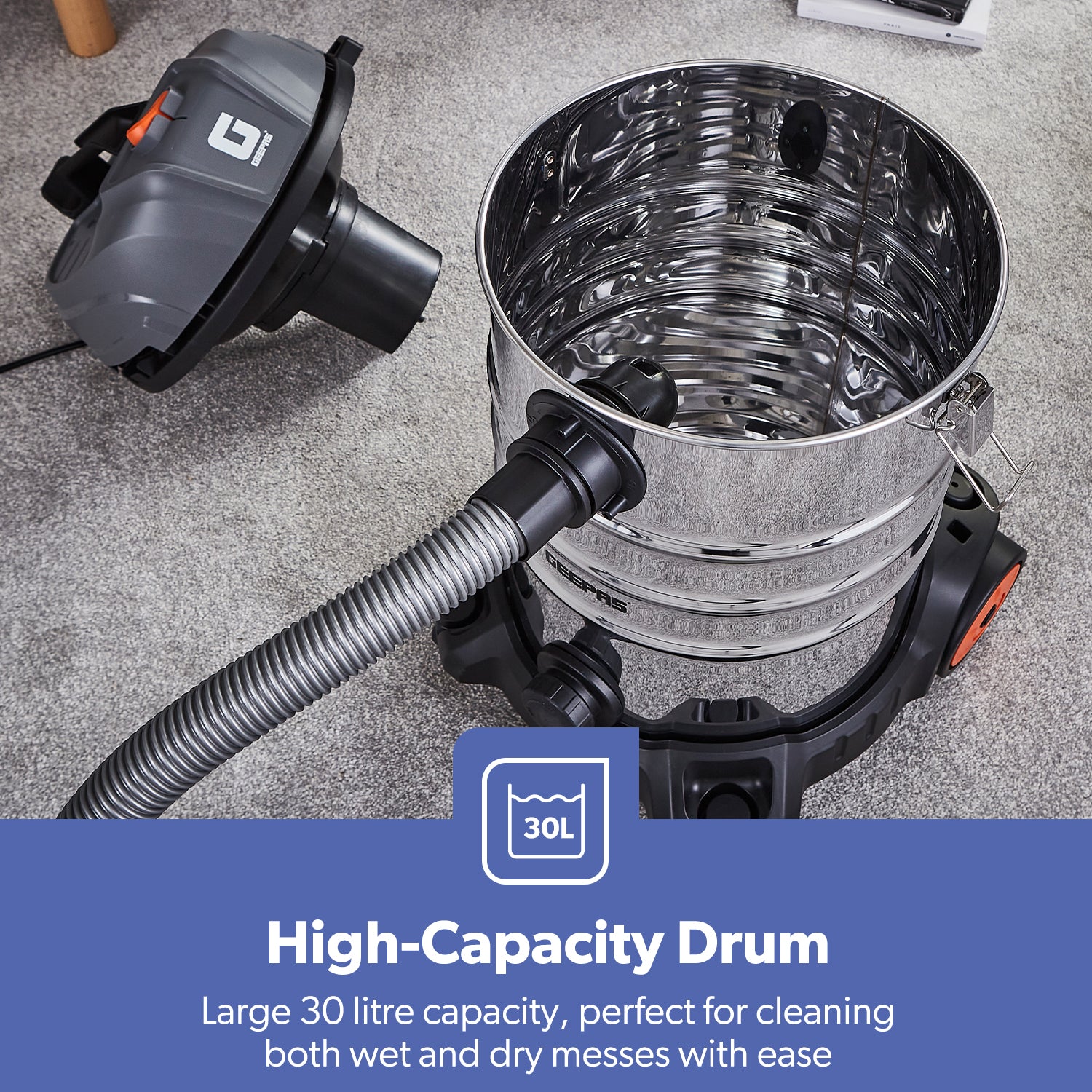 1400W Wet & Dry Drum Vacuum Cleaner With 30L Cylinder