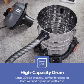 1400W Wet & Dry Drum Vacuum Cleaner With 30L Cylinder