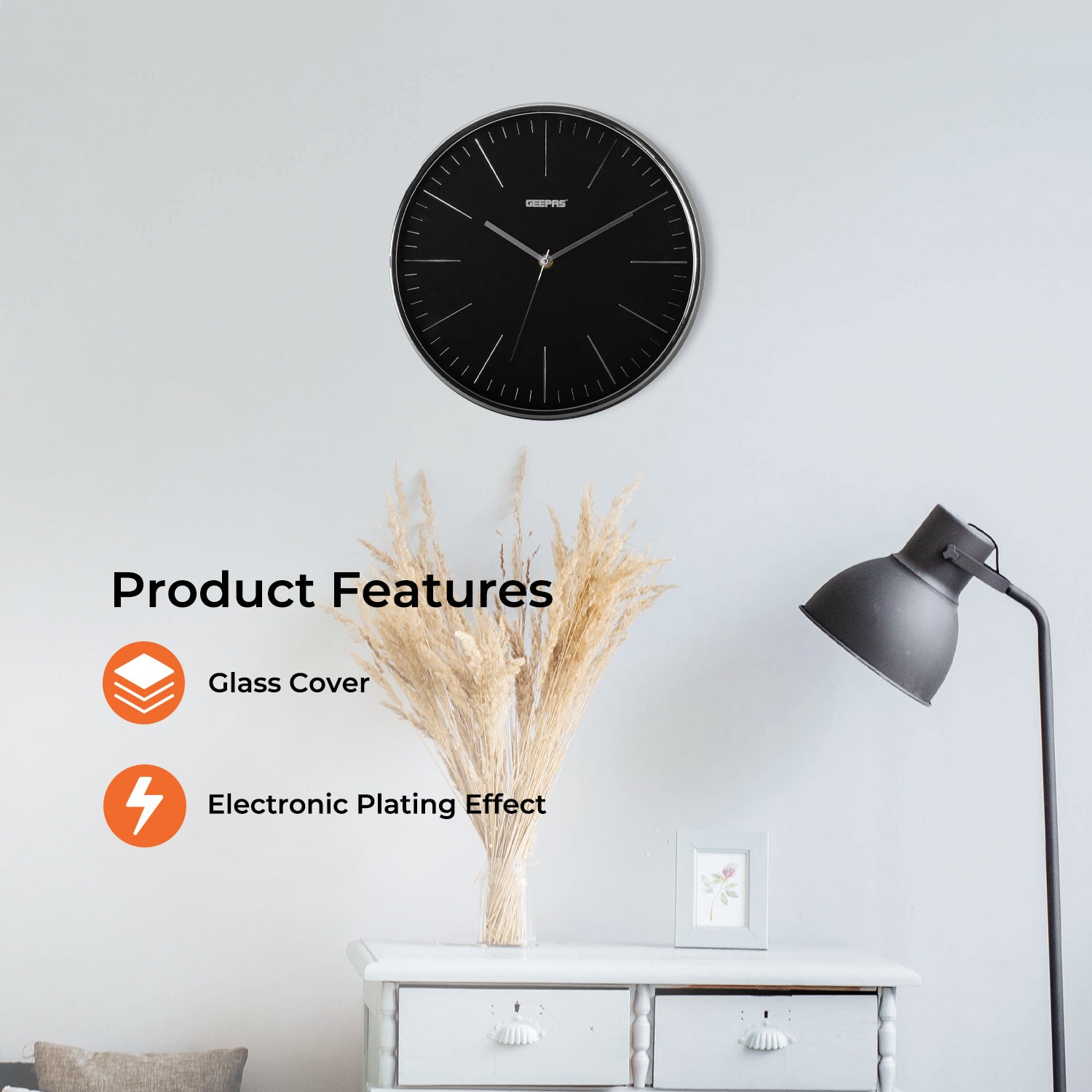 3D Numbers Black Wall Clock with Glass Cover