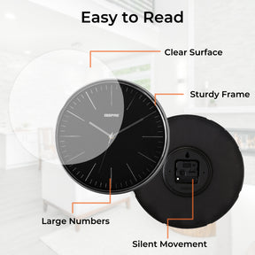 3D Numbers Black Wall Clock with Glass Cover