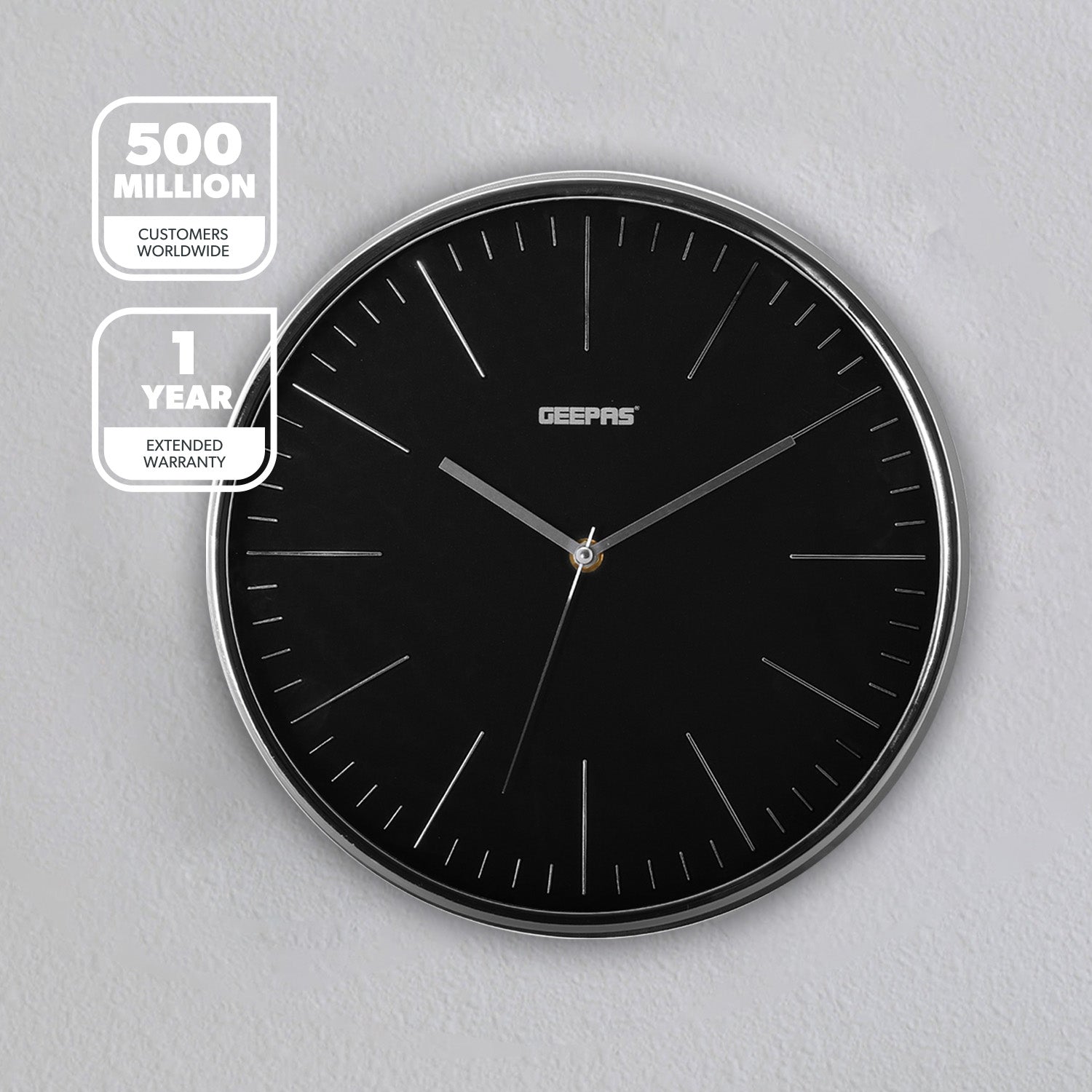 3D Numbers Black Wall Clock with Glass Cover