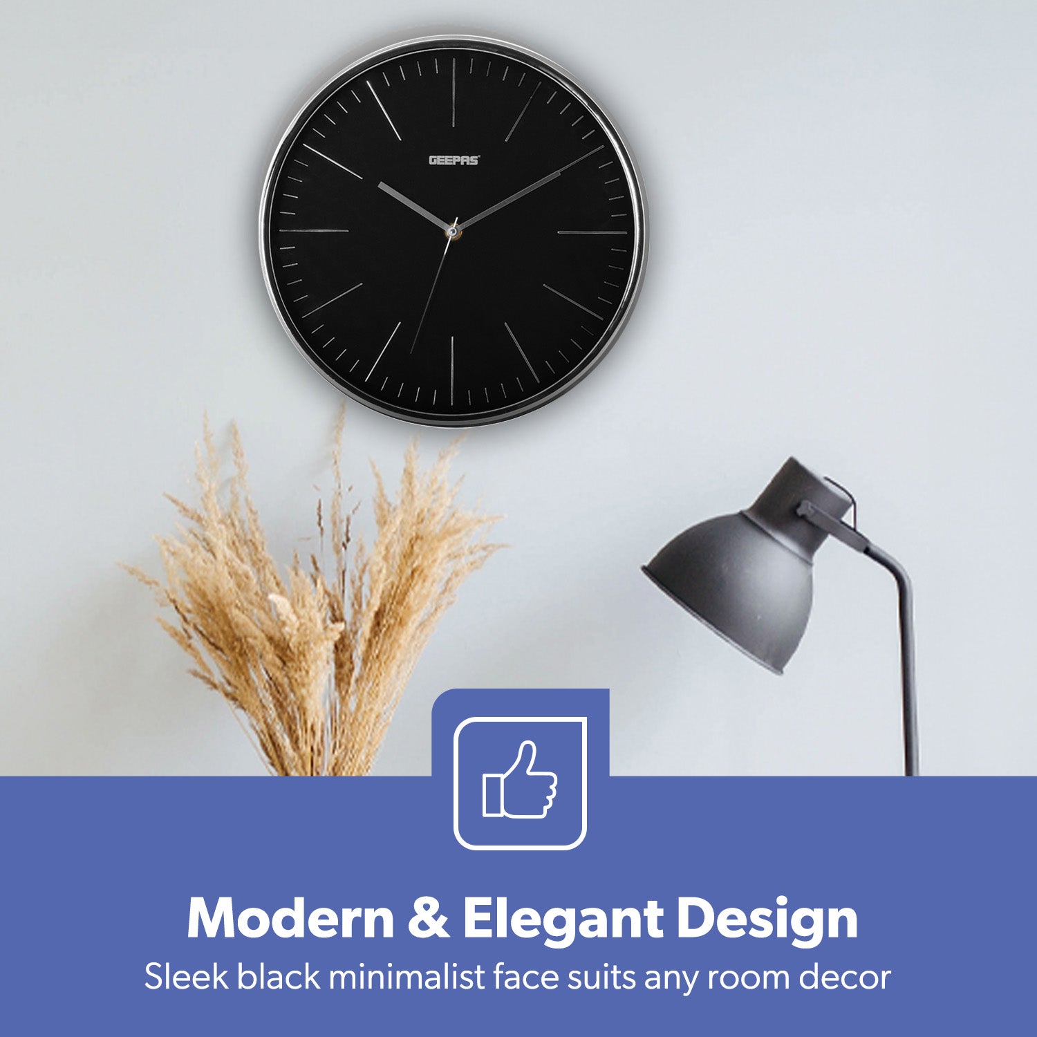 3D Numbers Black Wall Clock with Glass Cover