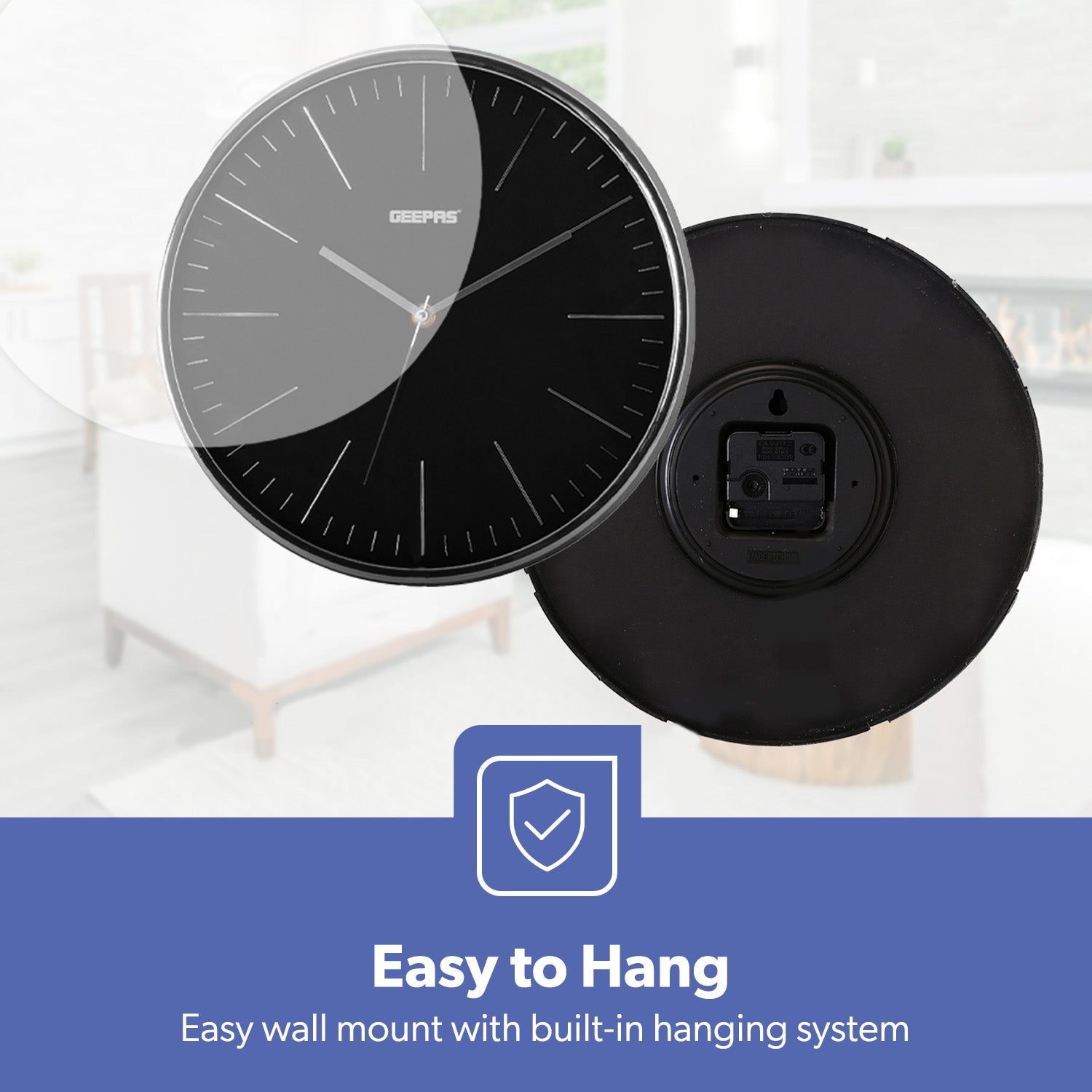 3D Numbers Black Wall Clock with Glass Cover