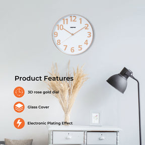 3D Rose Gold and White Glass Wall Clock