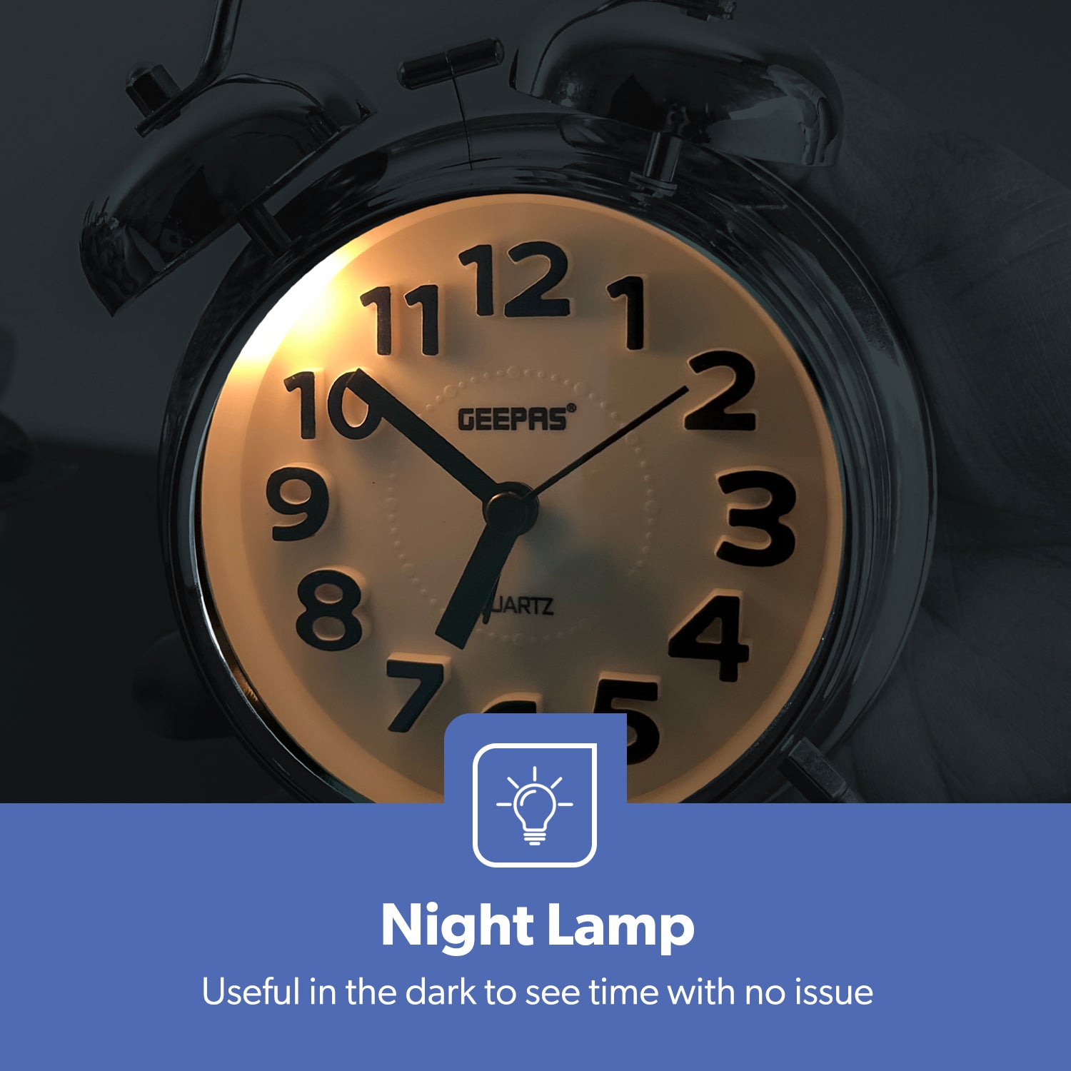 White Retro Bell Alarm Clock With Night Lamp