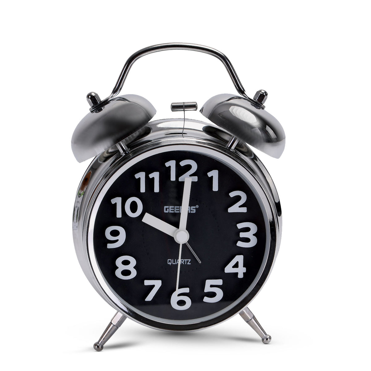 Black Retro Twin Bell Analog Alarm Clock With Night Light