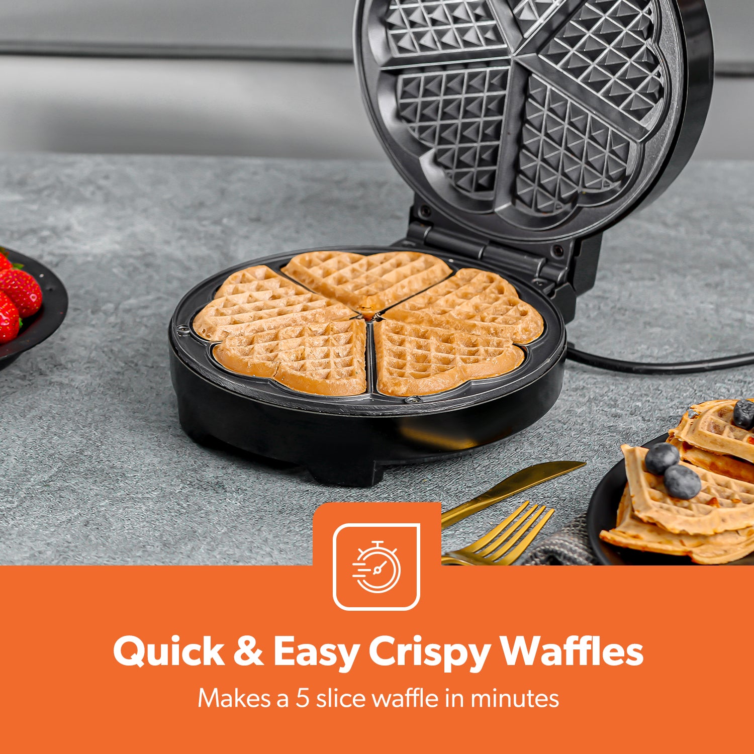 5-Slice Heart Shaped Non-Stick Belgian Waffle Maker