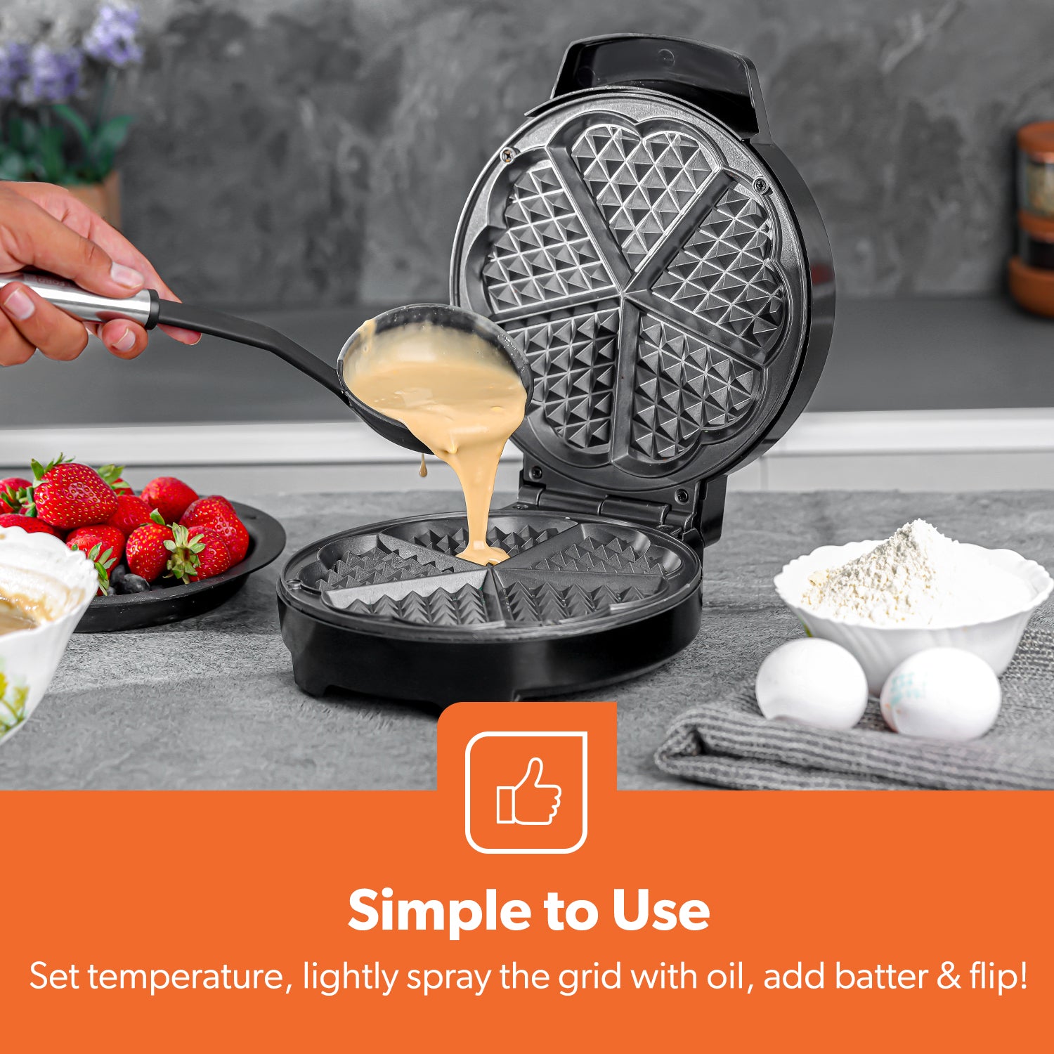 5-Slice Heart Shaped Non-Stick Belgian Waffle Maker