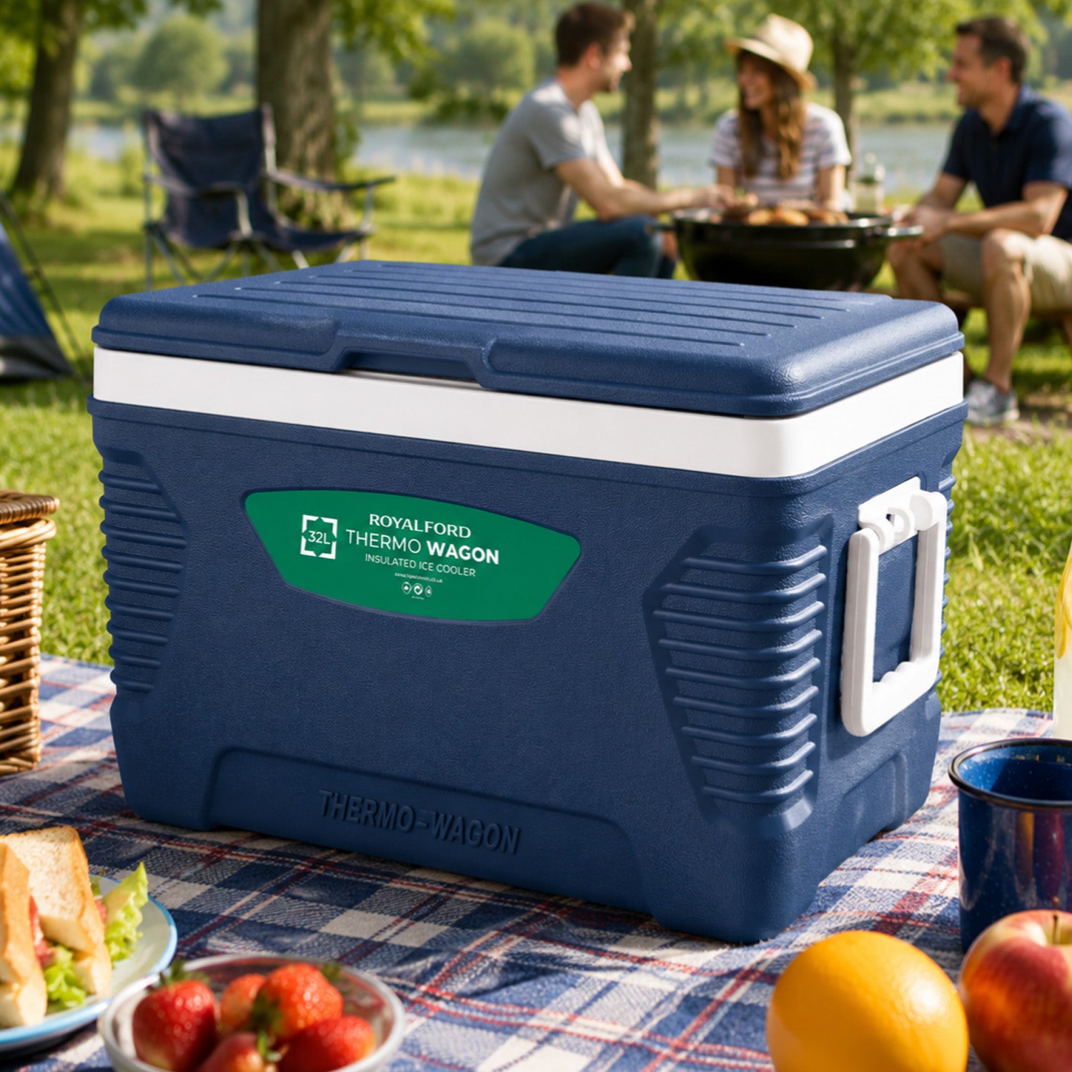 Blue 32L Insulated Ice Cooler Box For Picnic