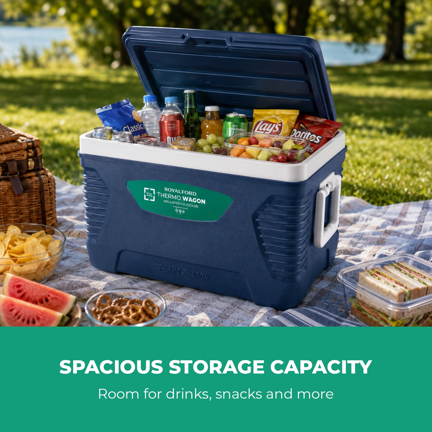 Blue 32L Insulated Ice Cooler Box For Picnic