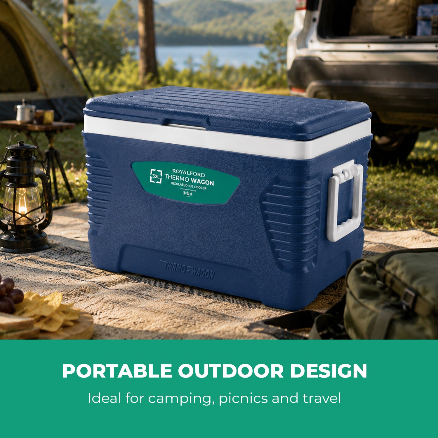 Blue 32L Insulated Ice Cooler Box For Picnic