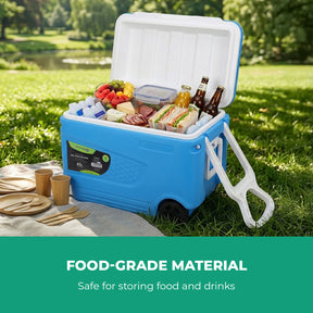 45L Large Blue Insulated Ice Cooler Chest With Wheels