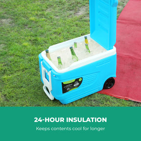 45L Large Blue Insulated Ice Cooler Chest With Wheels