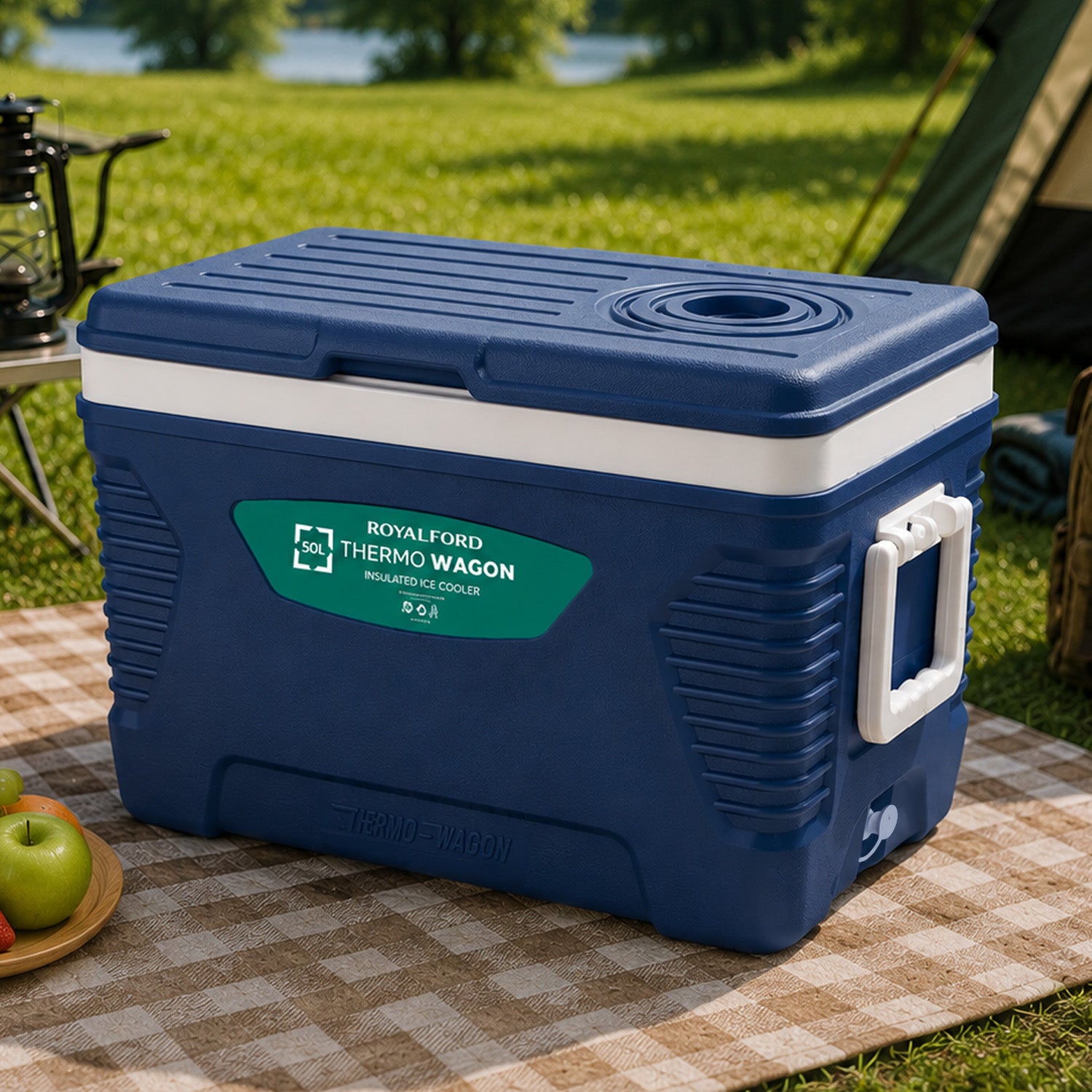 50L Insulated Ice Cooler Box With Handles and Cup Holder