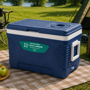 50L Insulated Ice Cooler Box With Handles and Cup Holder