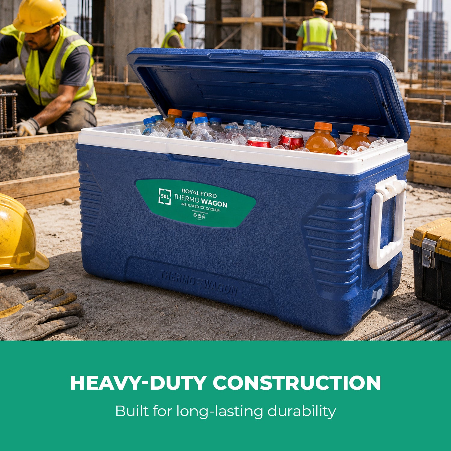 50L Insulated Ice Cooler Box With Handles and Cup Holder