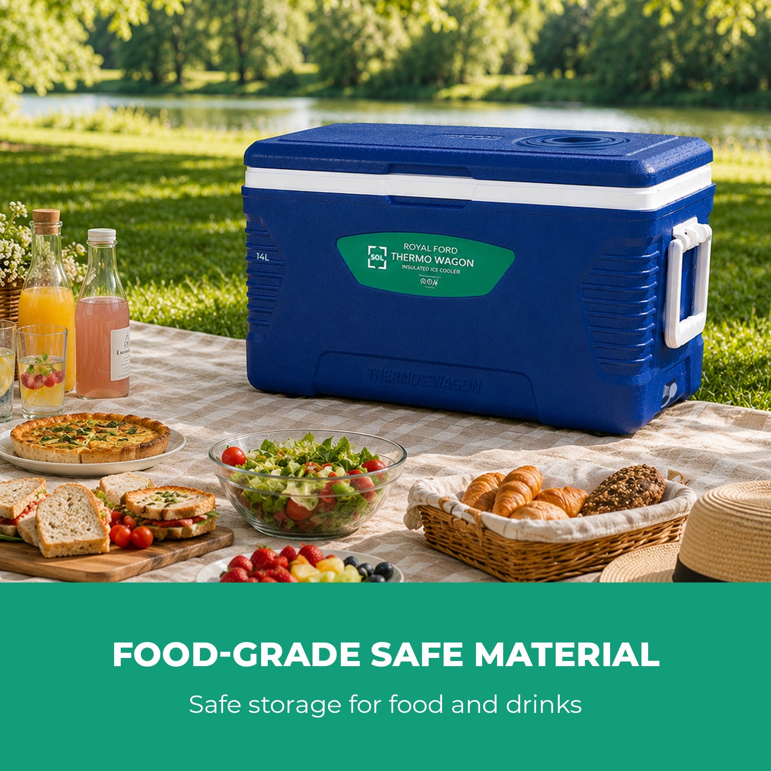 50L Insulated Ice Cooler Box With Handles and Cup Holder