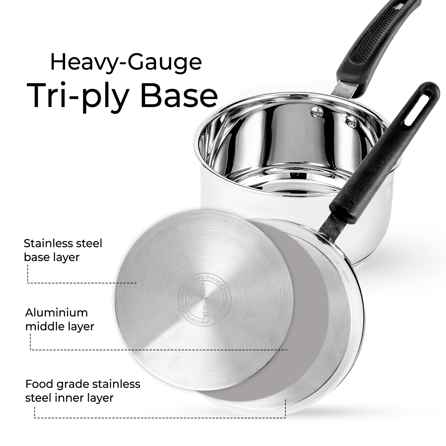 16cm Stainless Steel Heavy-Gauge Tri-Ply Saucepan