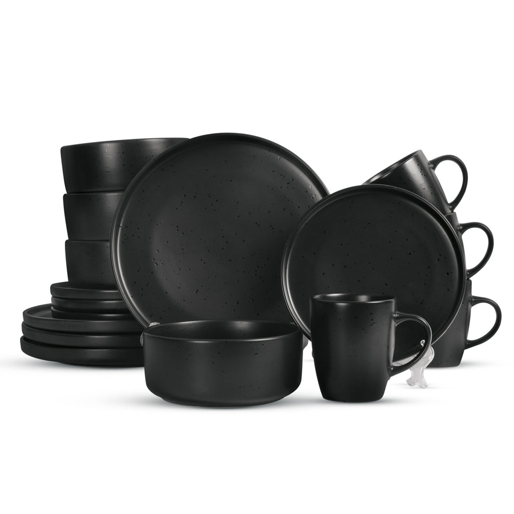 16 Piece Charcoal Black Stoneware Dinner Set