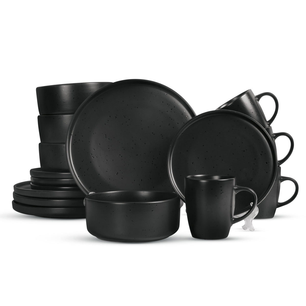 16 Piece 'Charcoal Black' Stoneware Dinner Set