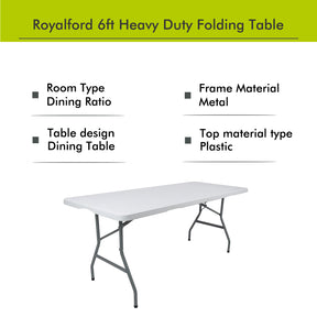 6ft White Heavy-Duty Plastic Folding Table, Outdoor & Indoor Portable Table