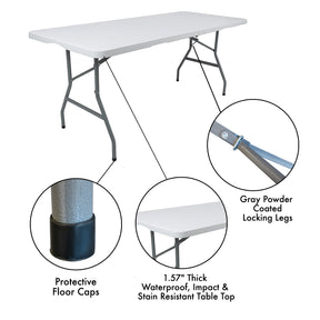 6ft White Heavy-Duty Plastic Folding Table, Outdoor & Indoor Portable Table