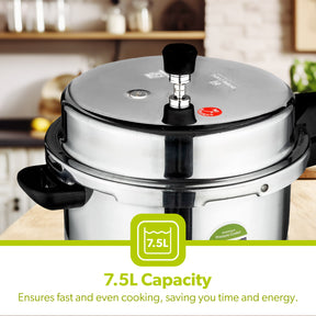 Image shows off the large capacity of the pressure cooker, it holds a 7.5L capacity.