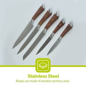 5-Piece Elegant Wooden Kitchen Knife Set With Holding Block