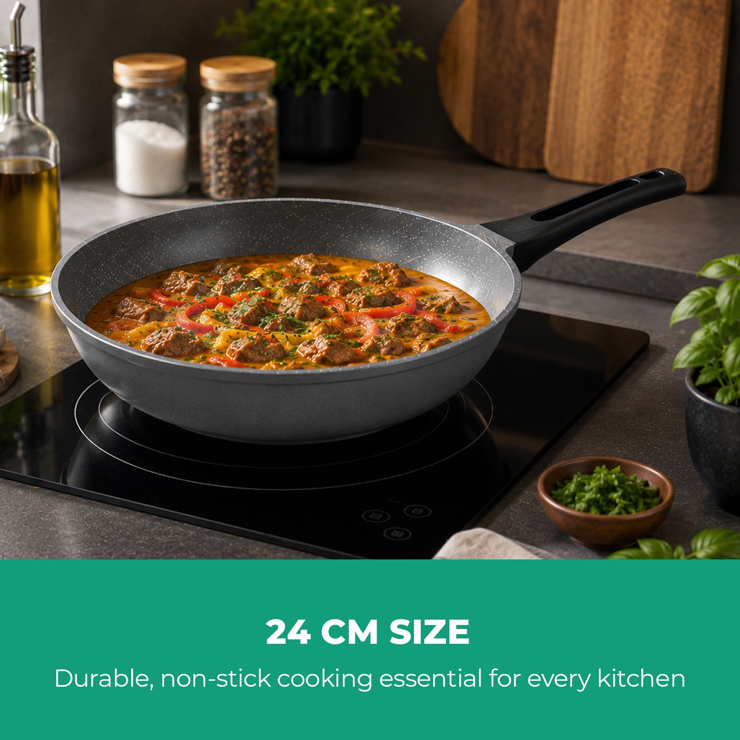 24cm Grey Die-Cast Aluminium Skillet with Durable Coating