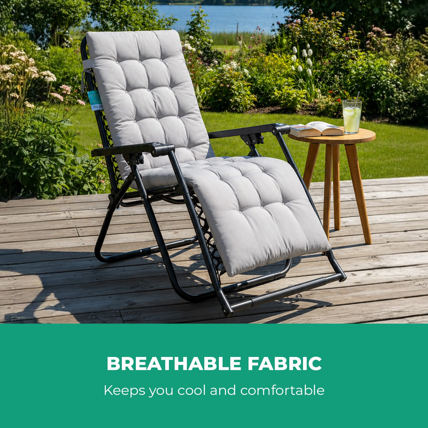 Grey Sun lounger Outdoor Recliner Chair Cushion 160cmx50cm
