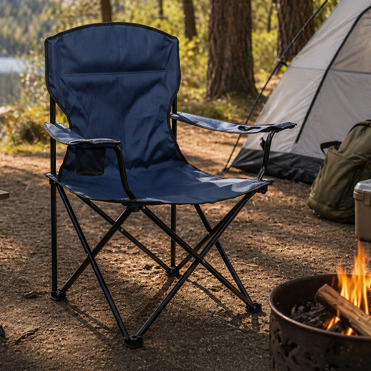 120kg Folding Camping Chair Portable and Foldable With Mesh Cup Holder