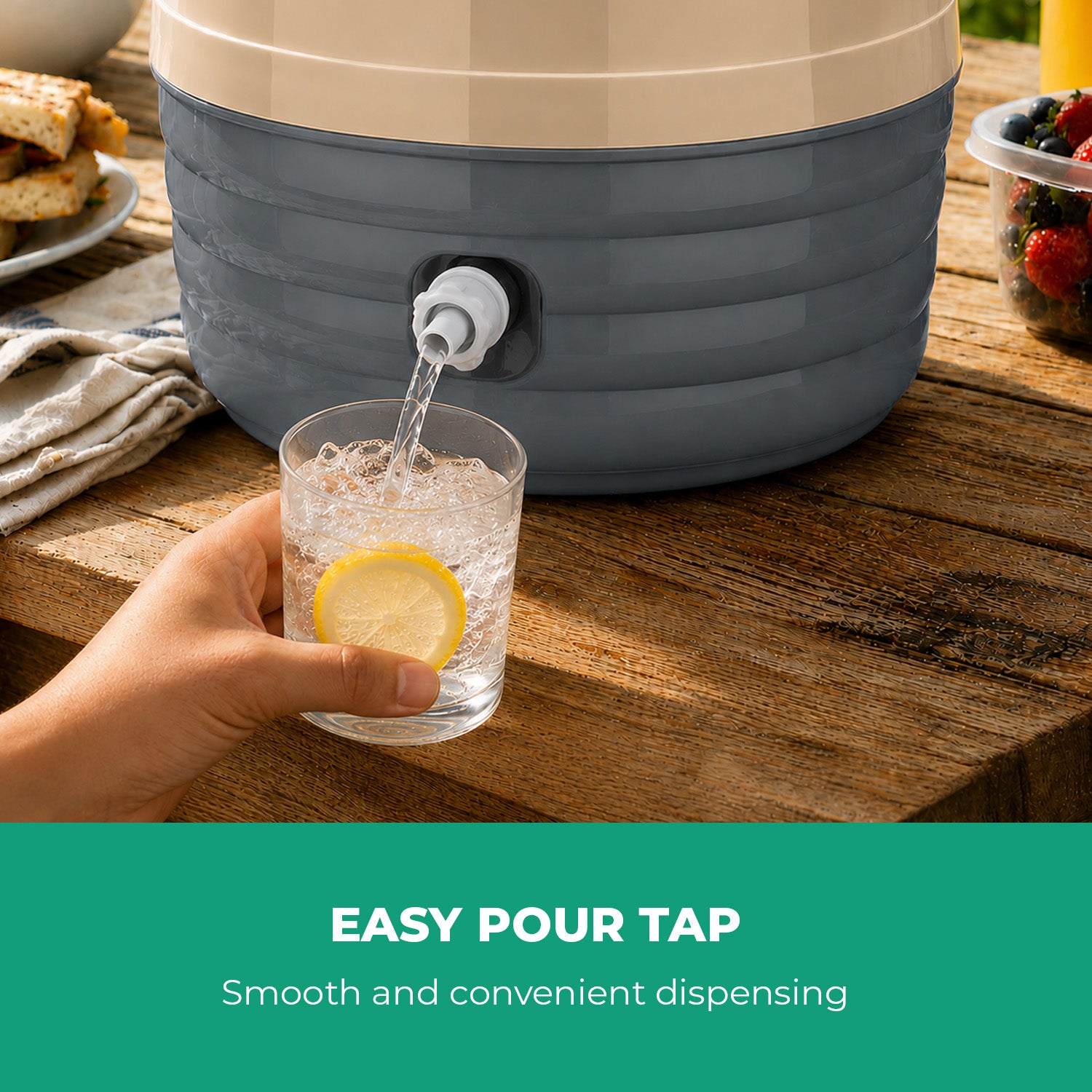 Beige 20L Insulated Ice Cooler Water Dispenser Jug