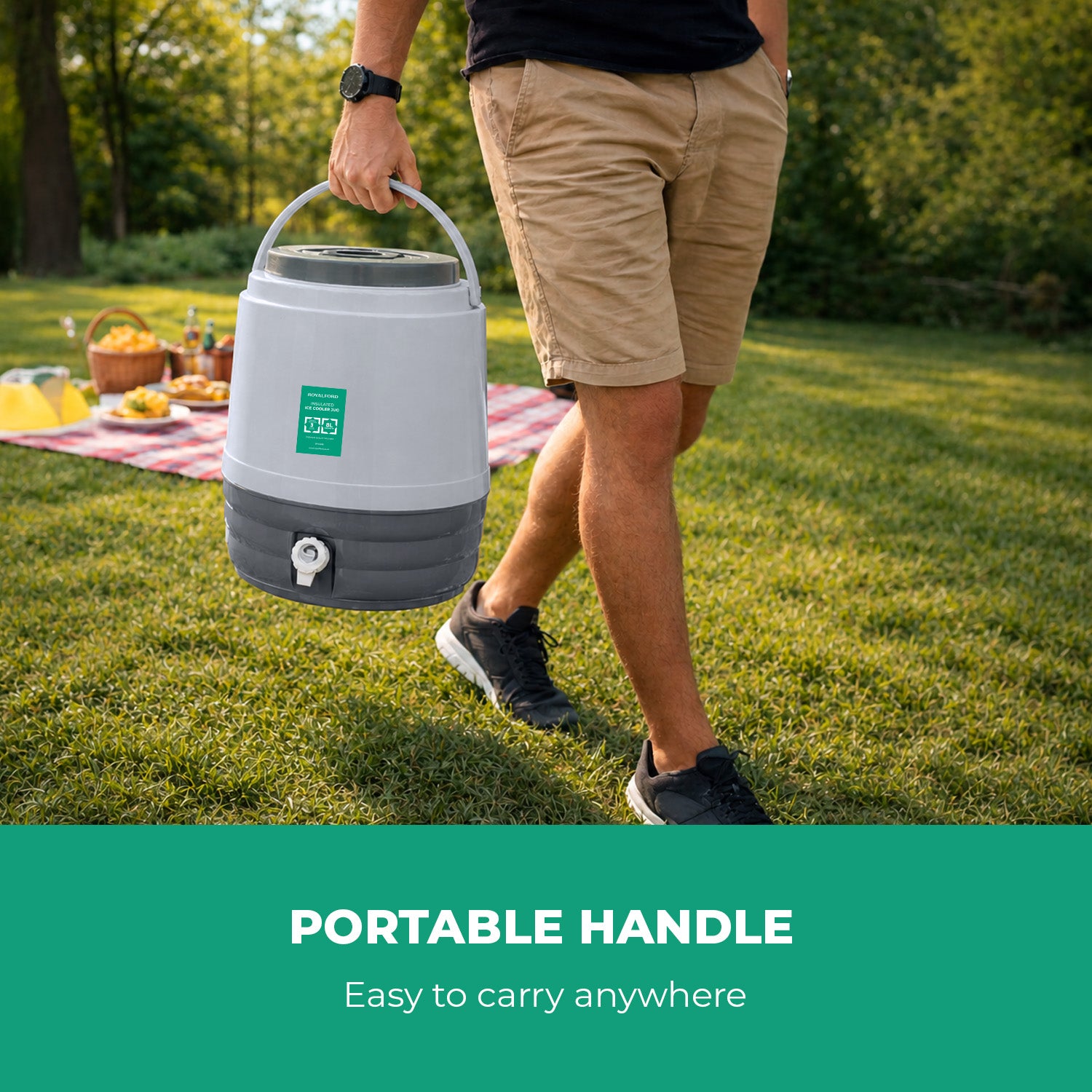 8L Grey Insulated Water Cooler and Carrier With Tap