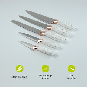 5-Piece Extra Sharp Marble Knife Set With Holder