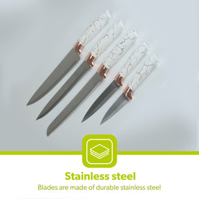 5-Piece Extra Sharp Marble Handle Knife Set With Holder