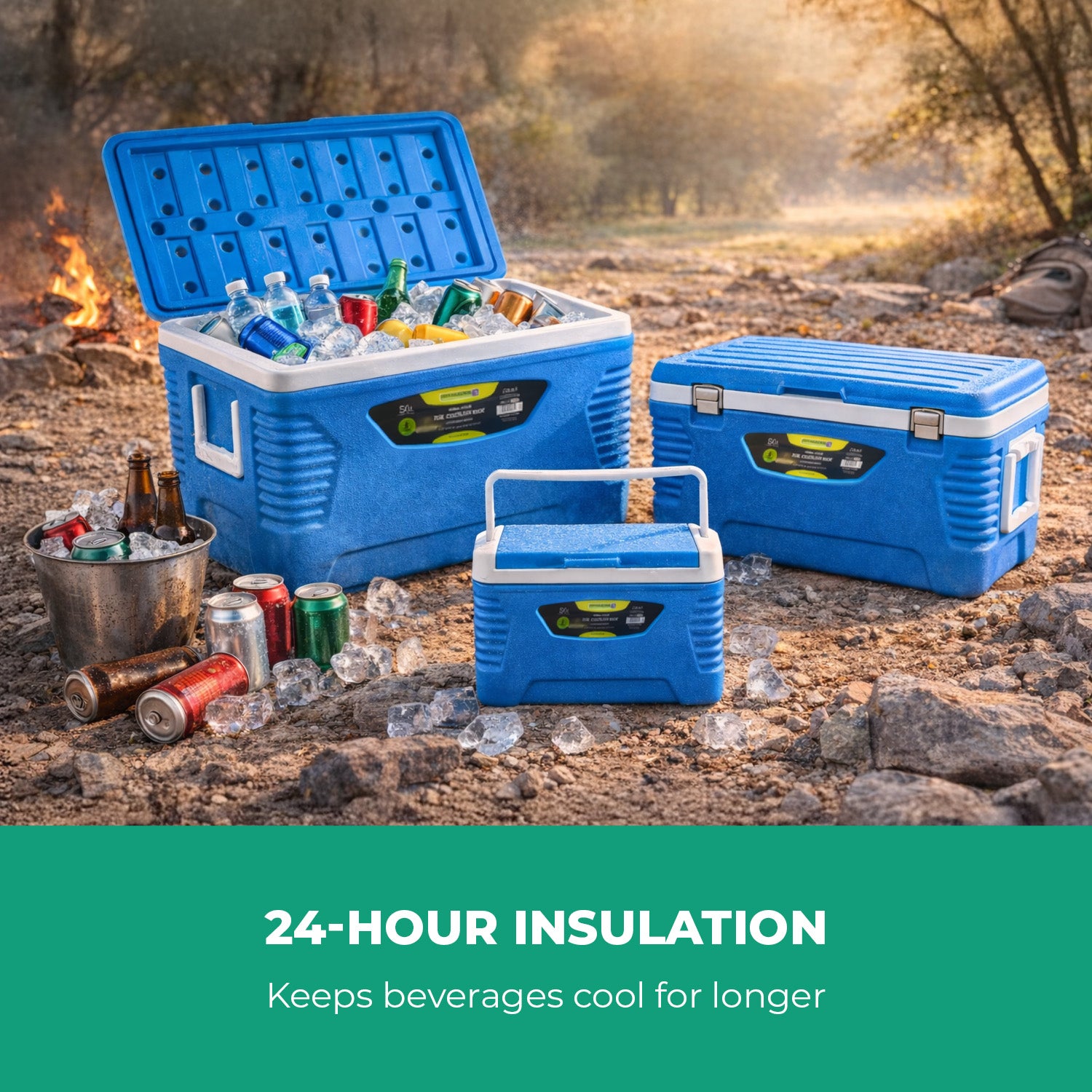 3-Piece Blue Insulated Ice Cooler Chests (5L, 25L & 50L)
