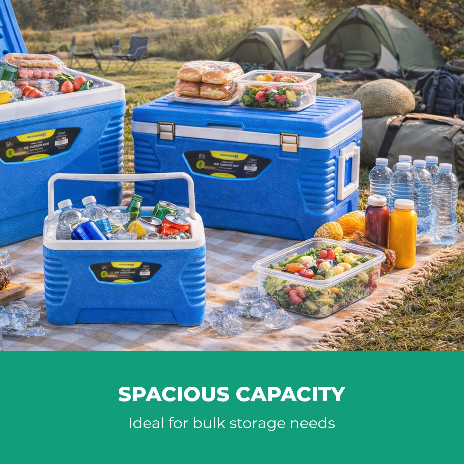 3-Piece Blue Insulated Ice Cooler Chests (5L, 25L & 50L)