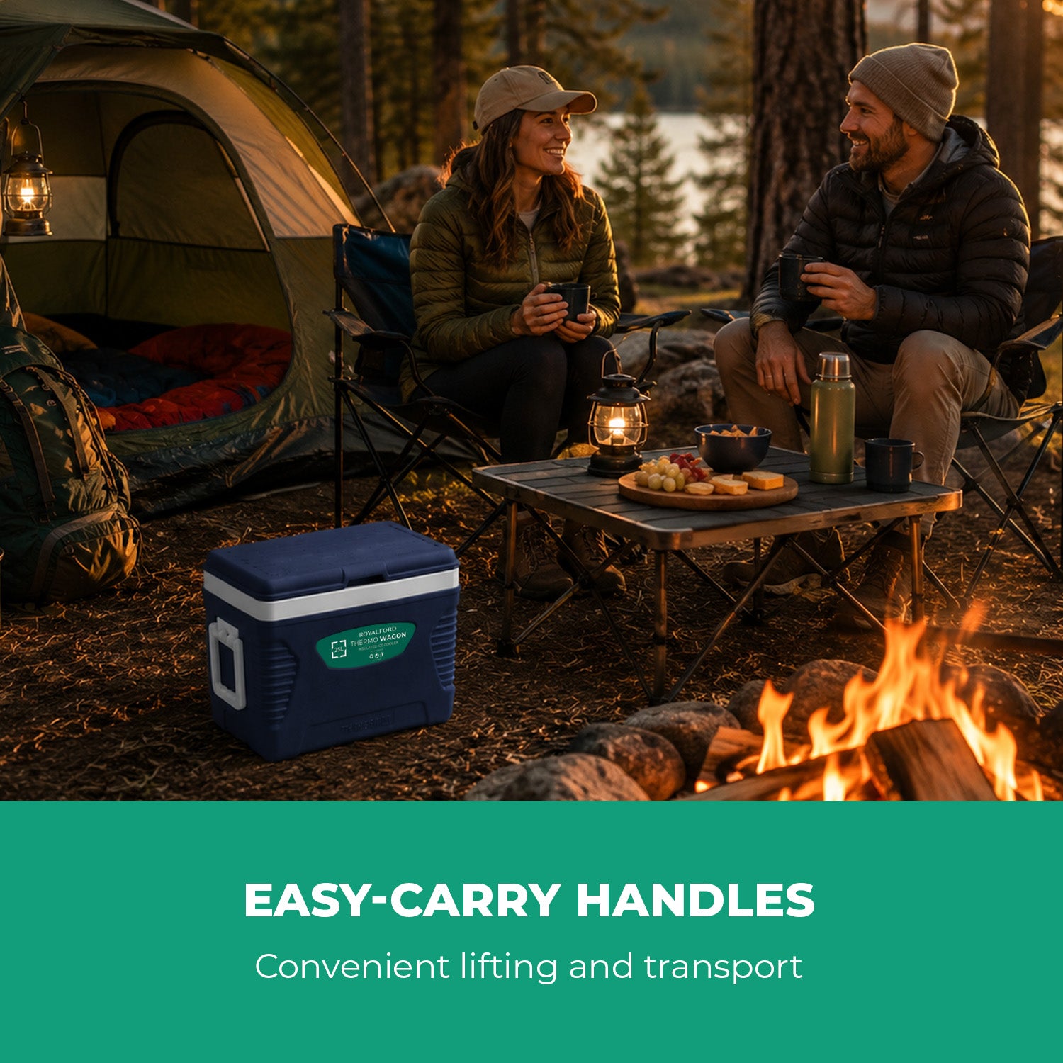 Blue 25L Insulated Cooler Box Ice Chest With Side Handles