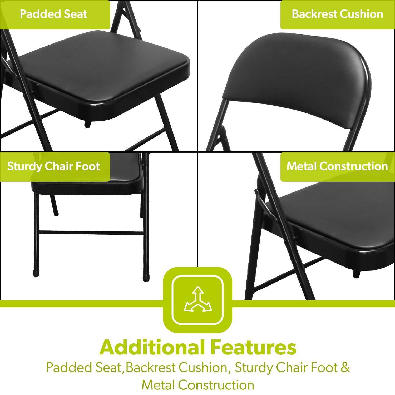 6 x Folding Padded Metal Chairs For Indoor and Outdoor