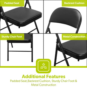 4 x Padded Folding Metal Chairs For Indoor and Outdoor