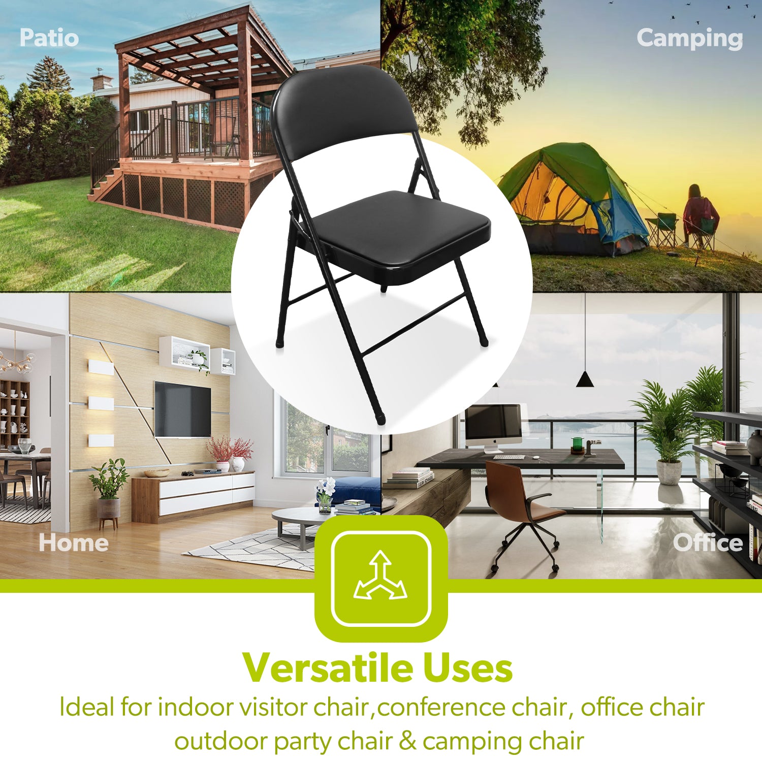 4 x Padded Folding Metal Chairs For Indoor and Outdoor