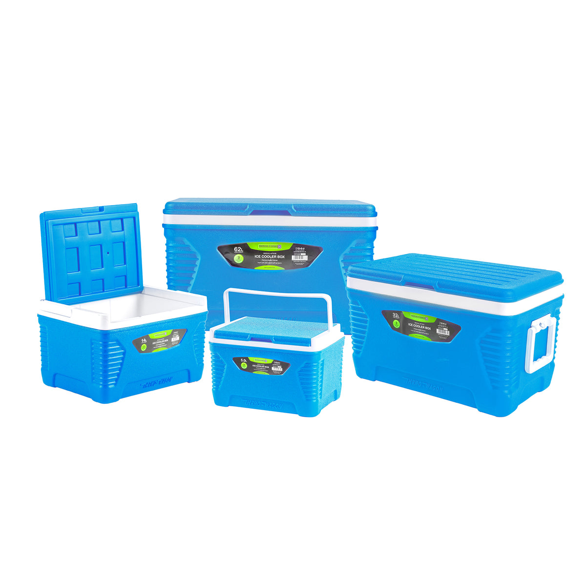 Blue 4-Piece Insulate Ice Cooler Box Set (5L, 14L, 32L, 62L)