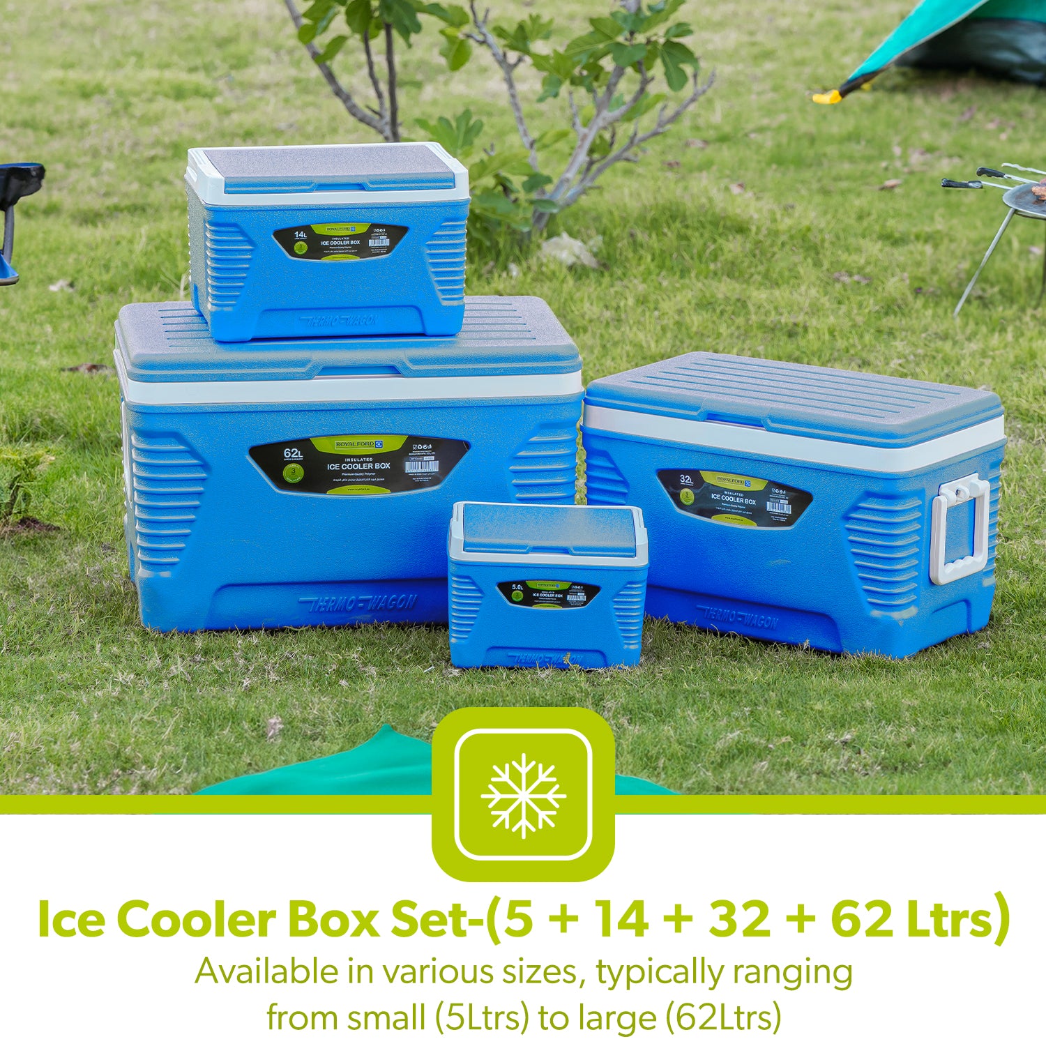 Blue 4-Piece Insulate Ice Cooler Box Set (5L, 14L, 32L, 62L)