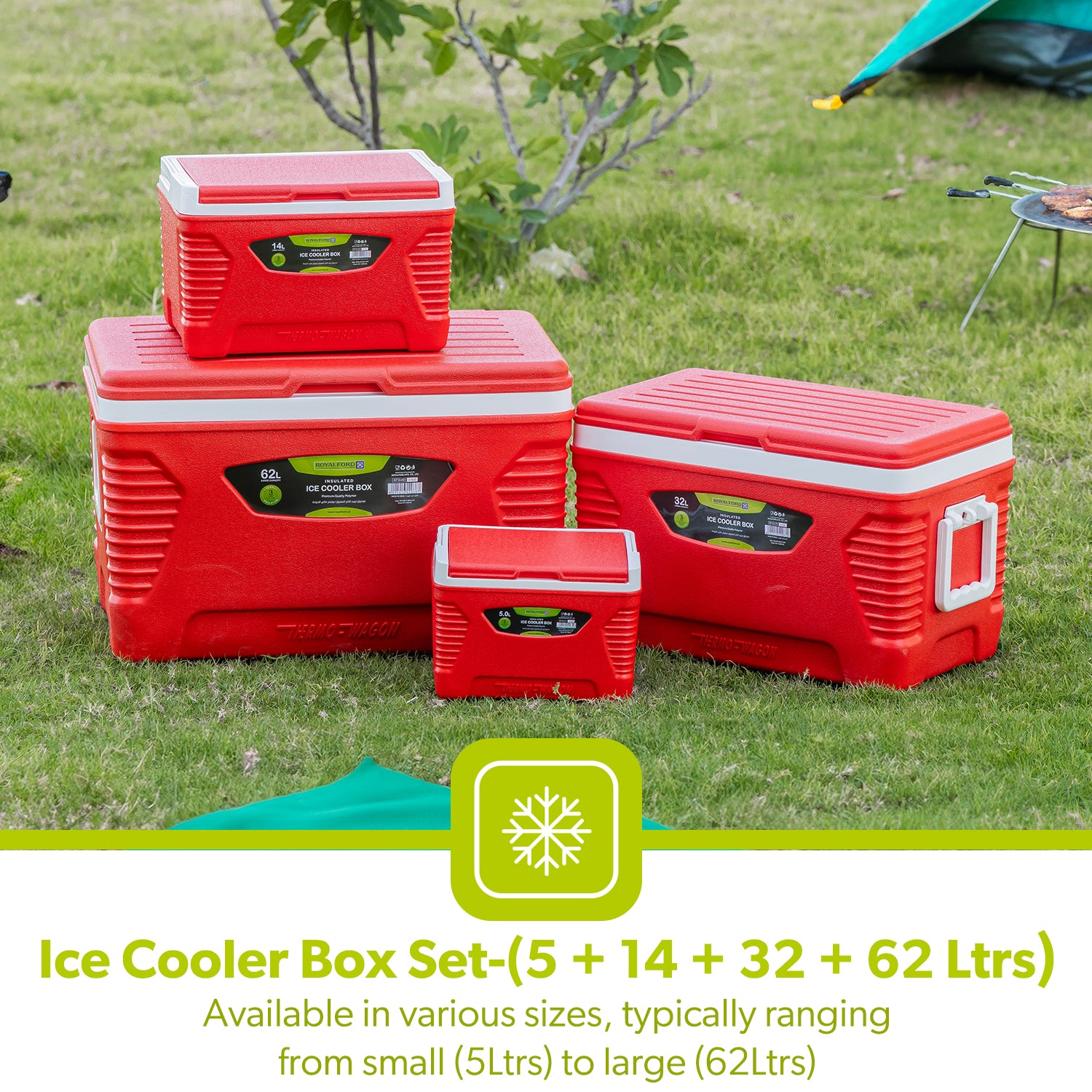 Red 4-Piece Insulated Ice Cooler Box Set (5L, 14L, 32L, 62L)