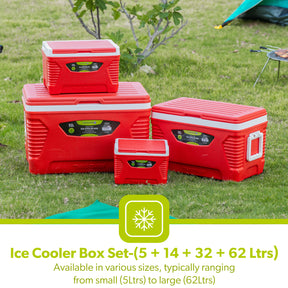 Red 4-Piece Insulated Ice Cooler Box Set (5L, 14L, 32L, 62L)