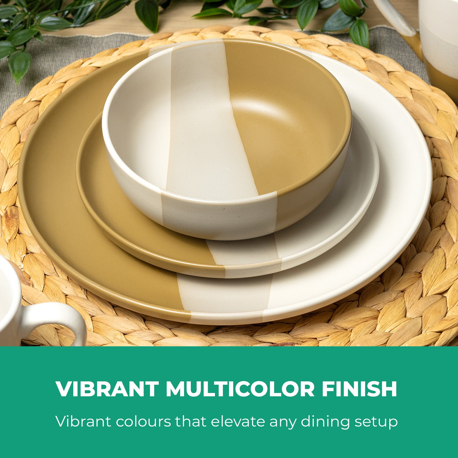 16-Piece Stoneware Dinner Set Plates, Bowls & Cups Set