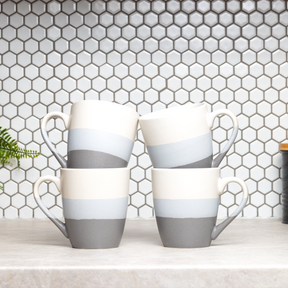 16-Piece Tri-Colour Stoneware Dinner Set Plates, Bowls and Cups